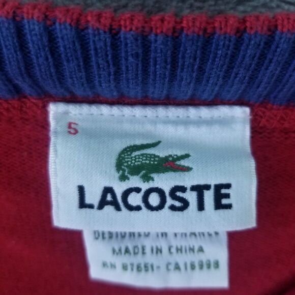 Lacoste Mens V-Neck Red Pullover Long Sleeve Sweater Size Large 5 - Picture 3 of 11